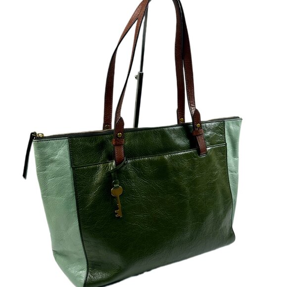 Fossil Classic Two-Tone Green Leather Tote – Genuine Leather – Pre-Owned - Picture 3 of 16